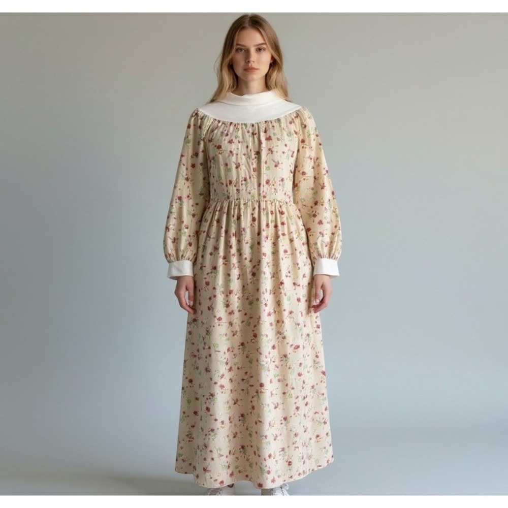 vintage National long-sleeve floral nightgown L grandmacore NOS flannel classic
